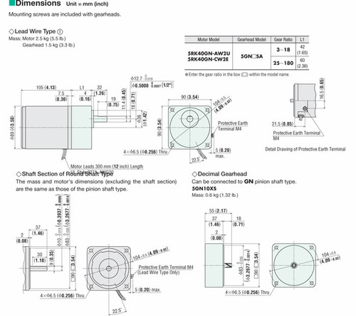 5RK40GN-AW2U / 5GN5SA - Dimensions