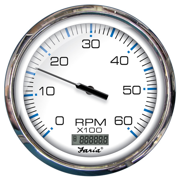 Faria Chesapeake White SS 5" Tachometer w\/Digital Hourmeter - 6000 RPM (Gas) (Inboard) [33863]