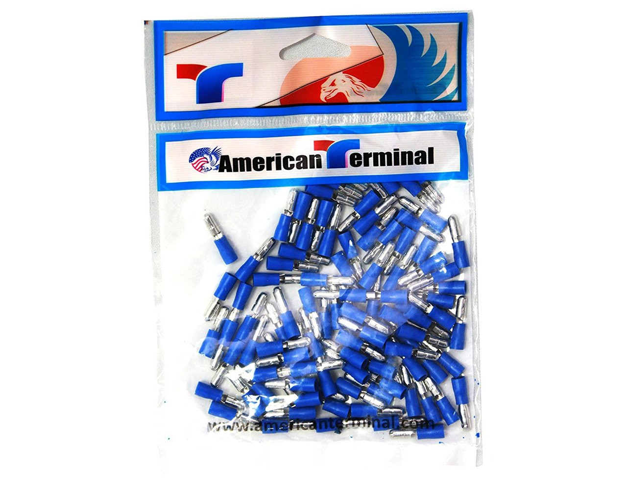 American Terminal E-BVLMBV-100 14/16 Gauge Female Vinyl Solderless Crimp Bullet Plug Connectors