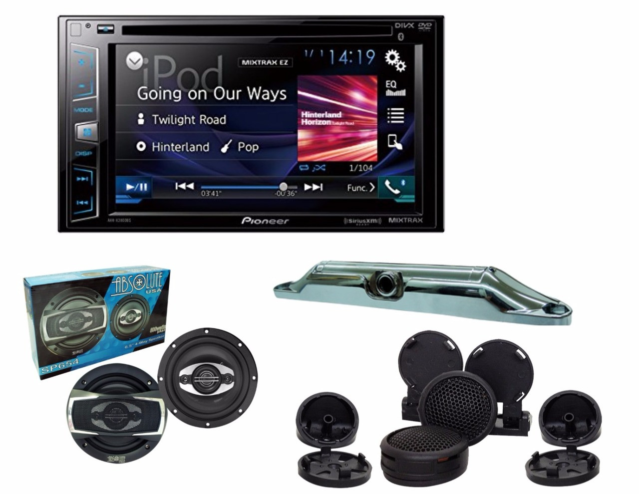 Pioneer AVH-X2800BS with Absolute TW800 tweeter, SP654 6.5" speakers and Cam-800 back up camera