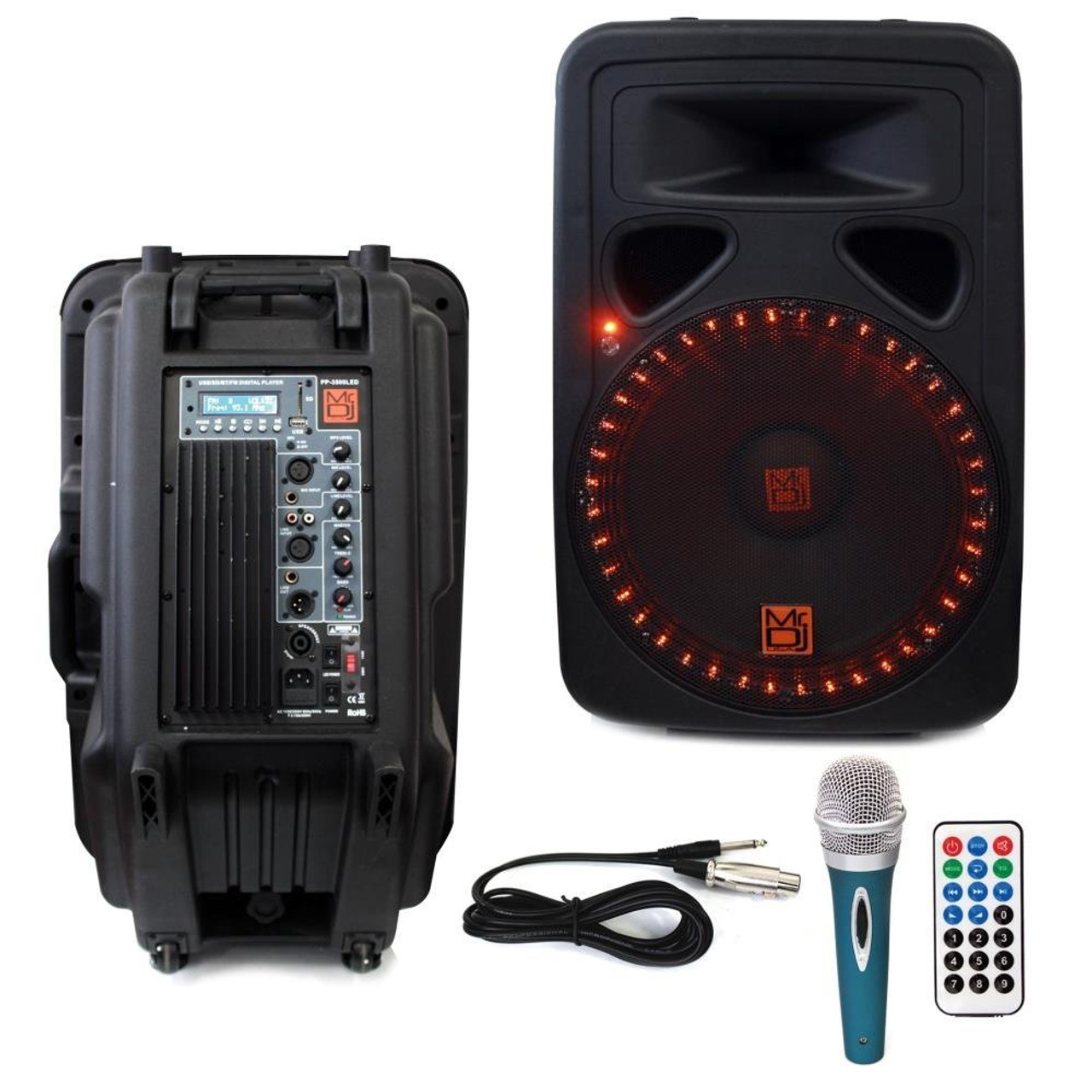 Mr. Dj PP35000LED 15" 3000 Watts Bluetooth Speaker w/ LED Lights