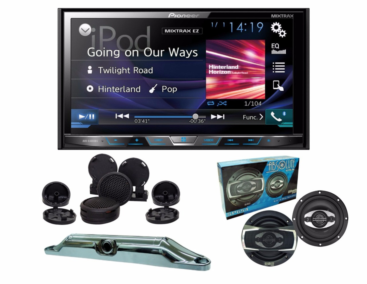 Pioneer AVH-X4800BS with Absolute TW800 tweeter, SP654 6.5" speakers and Cam-800 back up camera