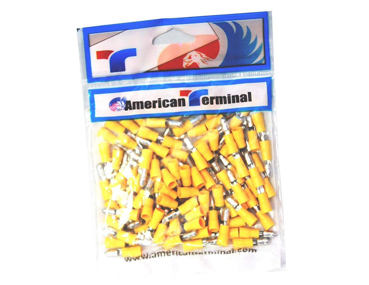 American Terminal E-BVLMYV-100 10/12 Gauge Nylon Male Yellow Solderless Crimp Bullet Plug Connectors