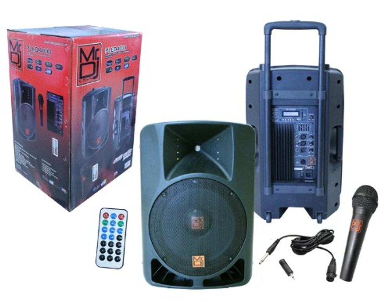 Mr DJ PLED4000 2-way 15" Active Full Range Speaker w/ Bluetooth and built in MP3 Player, FM Radio, Microphone and Wireless Remote