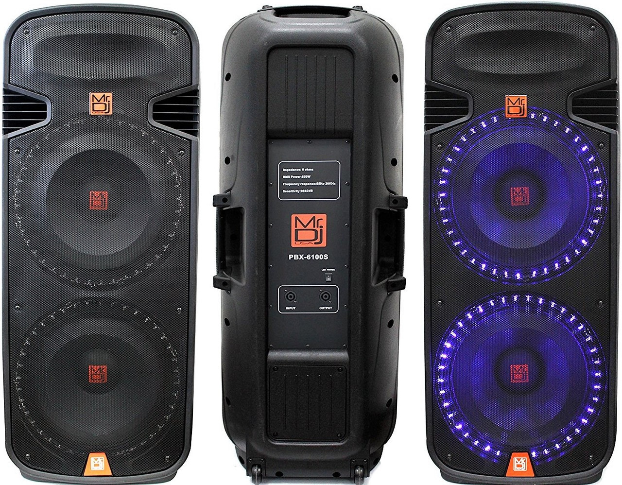 MR DJ PBX6100S PROFESSIONAL DUAL 15 INCH PASSIVE 5000 WATTS PA/DJ ABS CABINET WITH BUILT-IN ACCENT LED LIGHT