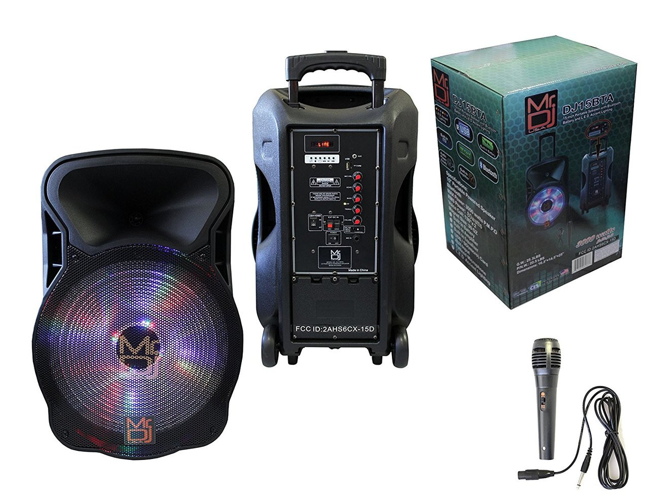 Mr. Dj DJ15BTA 15" 3000W Max Power Speaker with Built-In Bluetooth & Battery LCD/MP3/USB/MICRO SD