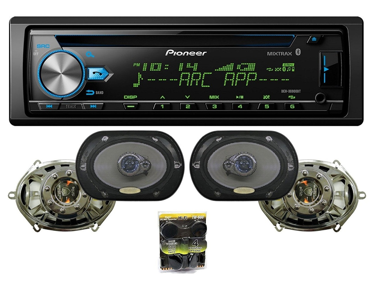 Pioneer DEH-X6900BT Vehicle CD Digital Music Player Receivers, Black With 2 Pairs Of Absolute HQ573 6x8 Speakers And Free TW600 Tweeter