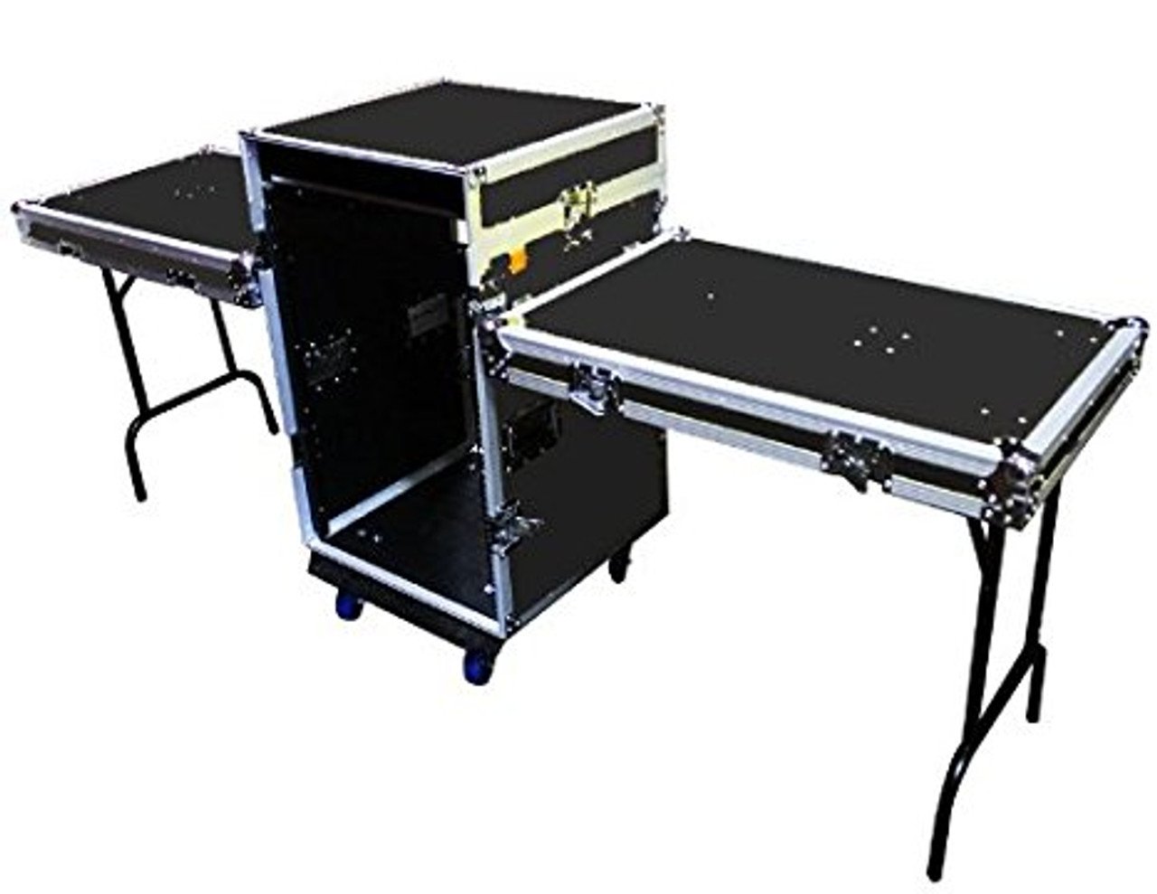 MR DJ CASE7000 ATA 16 Space 10 Slanted Top 16U 10U Mixer Amp Dj CD Combo Rack Flight Case With Laptop Shelf & Two Side Built-In Folding Table