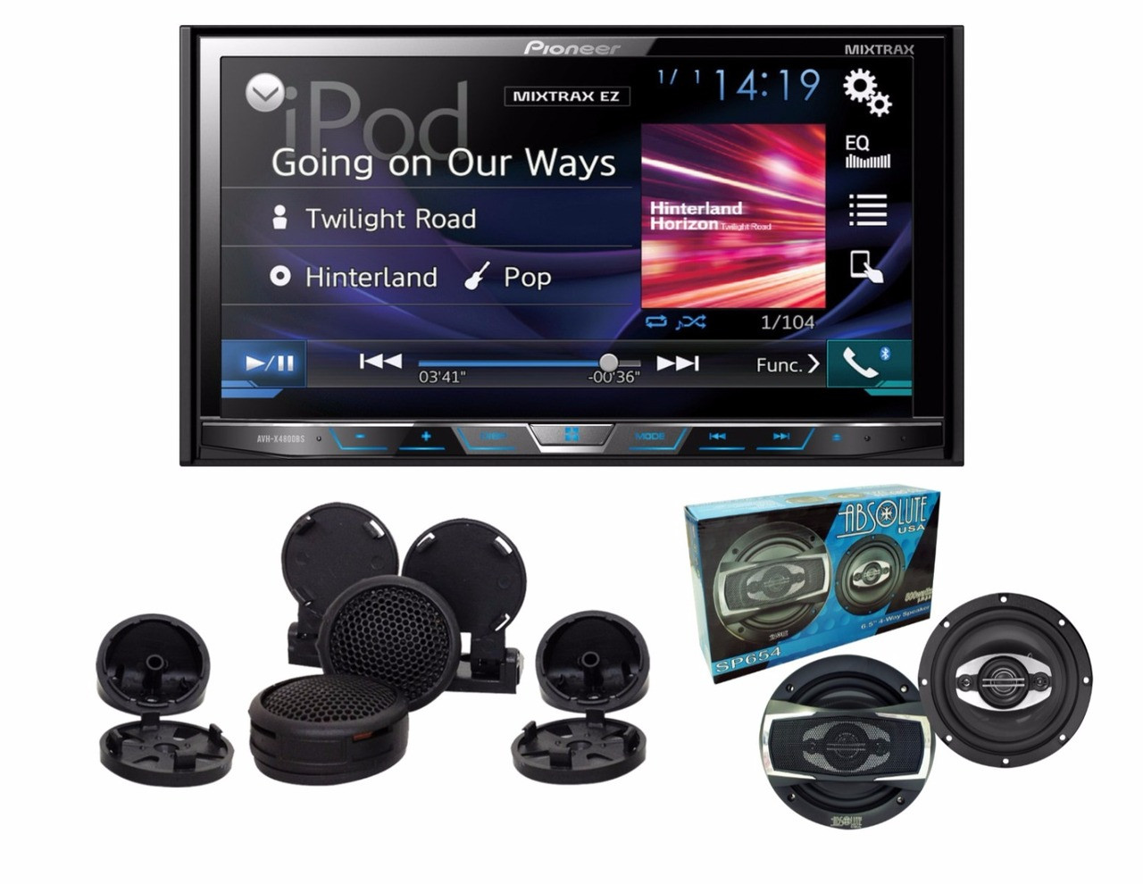 Pioneer AVH-X4800BS with Absolute TW800 tweeter and SP654 6.5" speakers