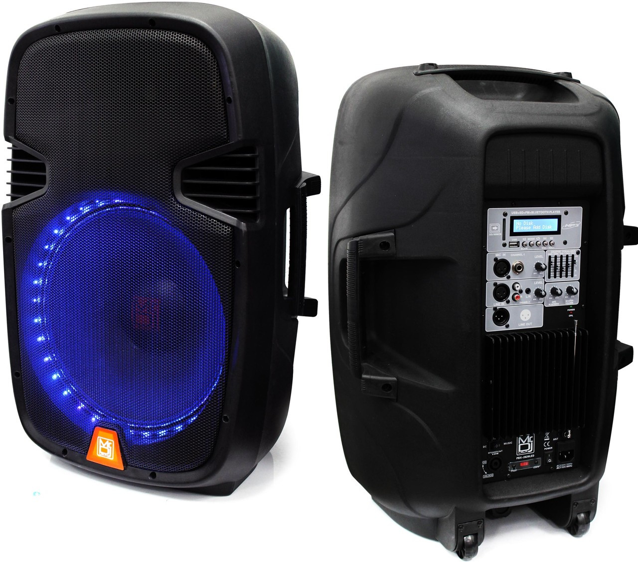 MR DJ PBX2159LB 12" 2-WAY 3000W ACTIVE PORTABLE SPEAKER WITH LED ACCENT LIGHTING, BUILT-IN BLUETOOTH/USB/SD