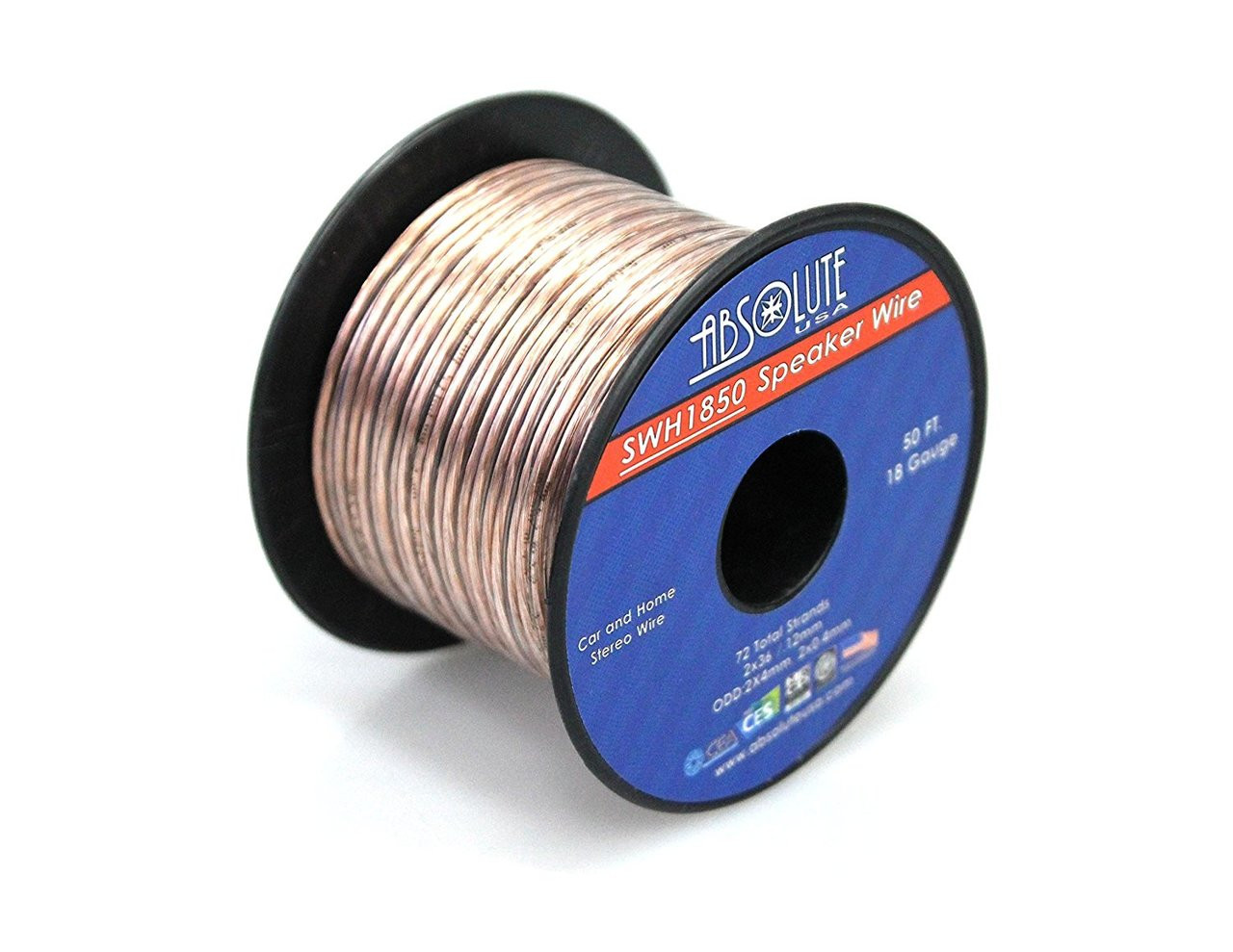 Absolute USA SWH1850 18 Gauge Car Home Audio Speaker Wire Cable Spool 50'