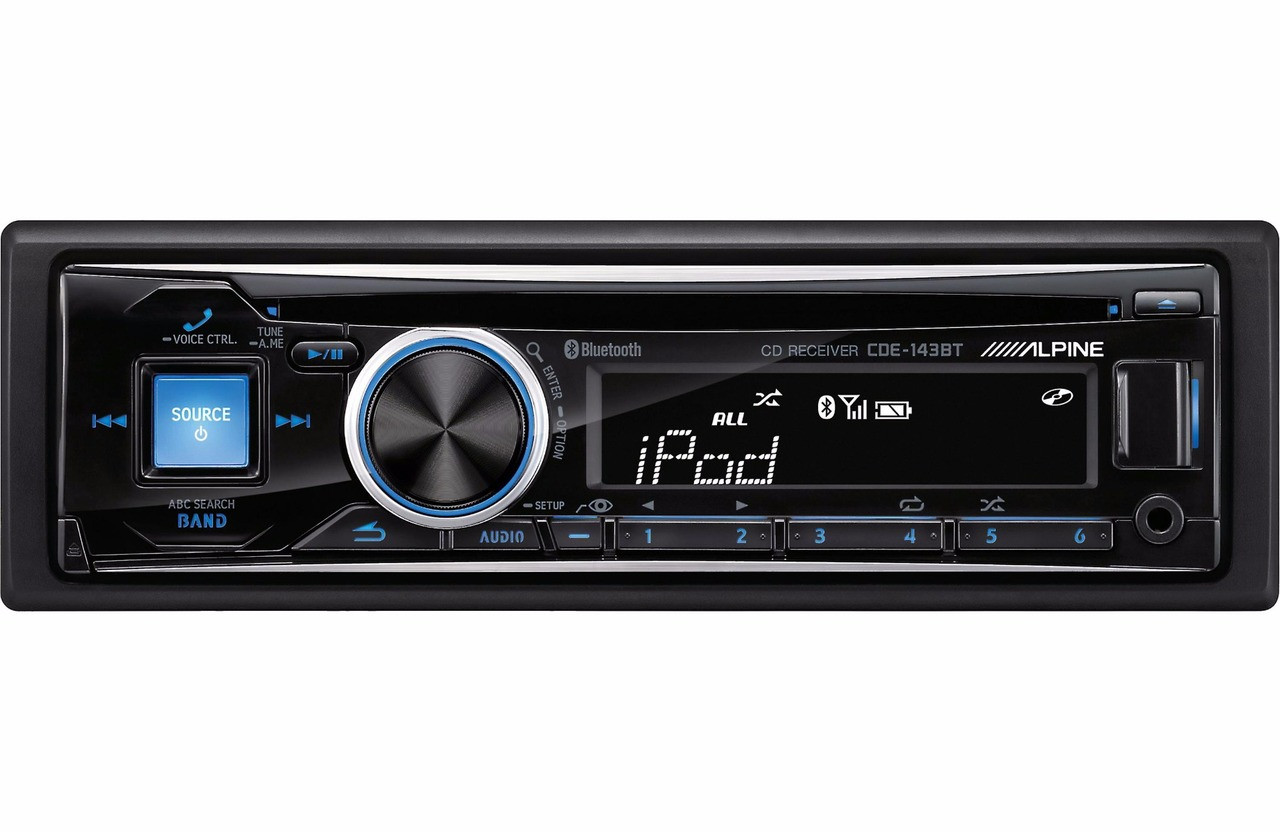Alpine CDE-143BT Single-DIN Bluetooth Car Stereo w/ USB, Auxiliary Input and 2-Way iPod Control