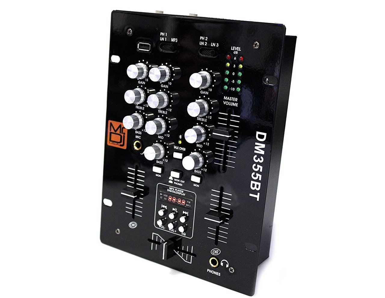 Mr. Dj DM355BT 3 Way / 5 Channels Mixer Built-in Bluetooth/USB MP3 Player with Digital Display