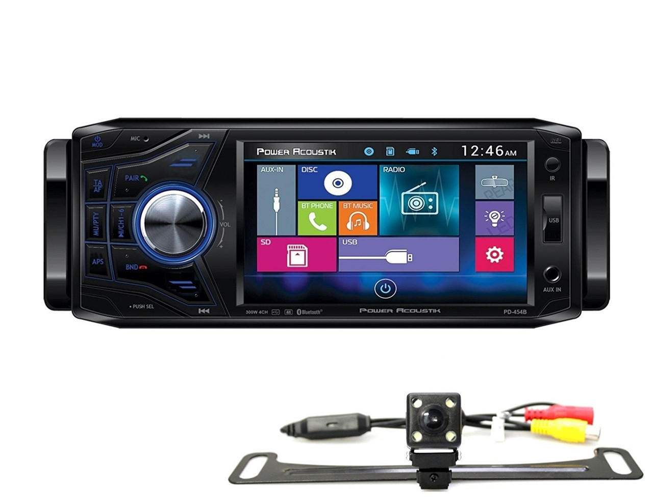 POWER ACOUSTIK PD-454B DIN 4.5" LCD DVD CD BLUETOOTH STEREO FREE ABSOLUTE CAM-900 REAR VIEW CAMERA
