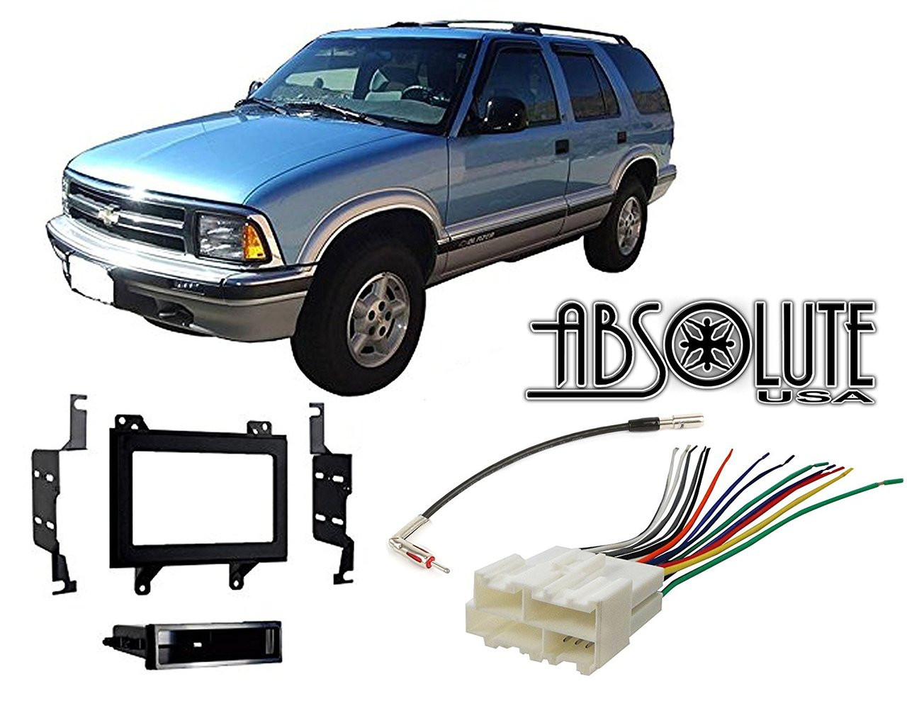 Absolute RADIOKITPKG5 Fits Chevy Blazer 1998-2001 Single DIN Stereo Harness Radio Install Dash Kit