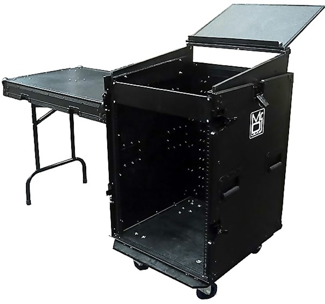 MR DJ CASE6000BK Black ATA 16 Space 10 Slanted Top 16U 10U Mixer Amp Dj CD Combo Rack Flight Case With Laptop Shelf & One Side Table