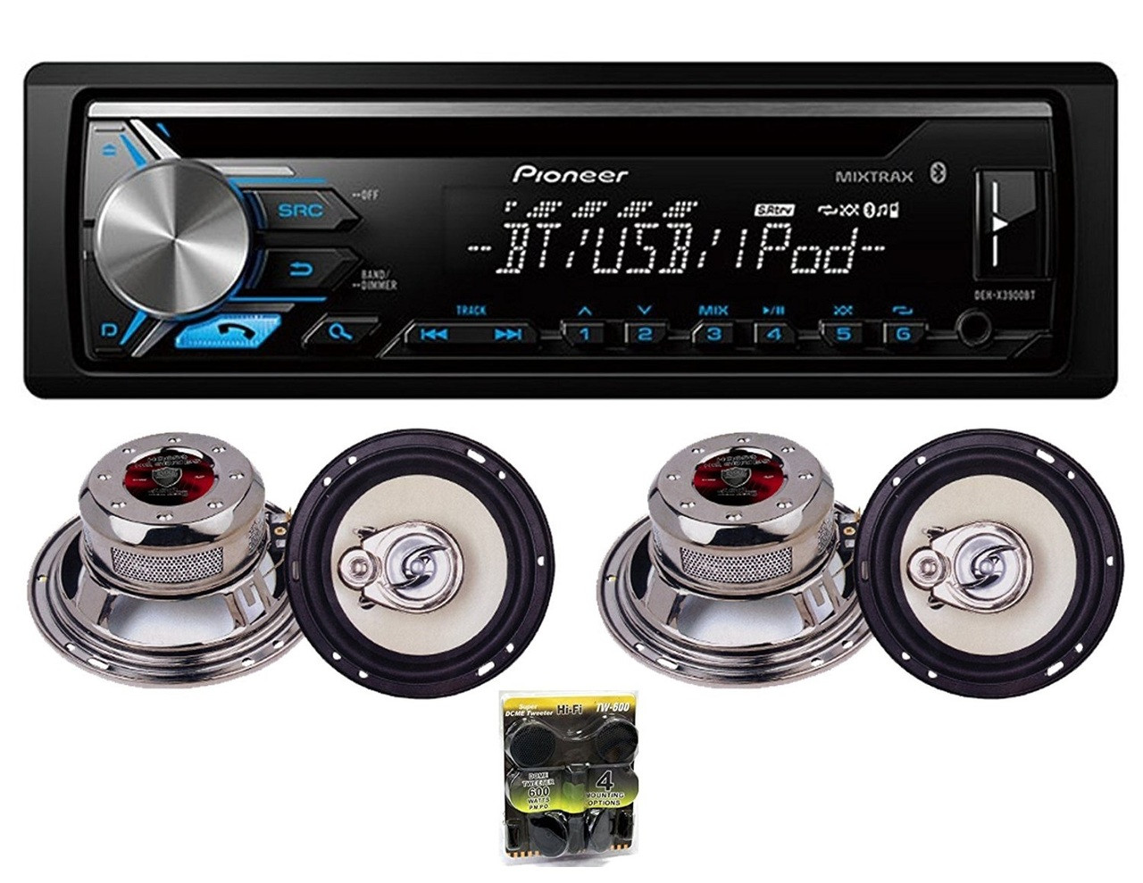 Pioneer DEH-X3900BT Vehicle CD Digital Music Player Receivers, Black With 2 Pairs Of Absolute HQ653 6.5 Speakers And Free TW600 Tweeter