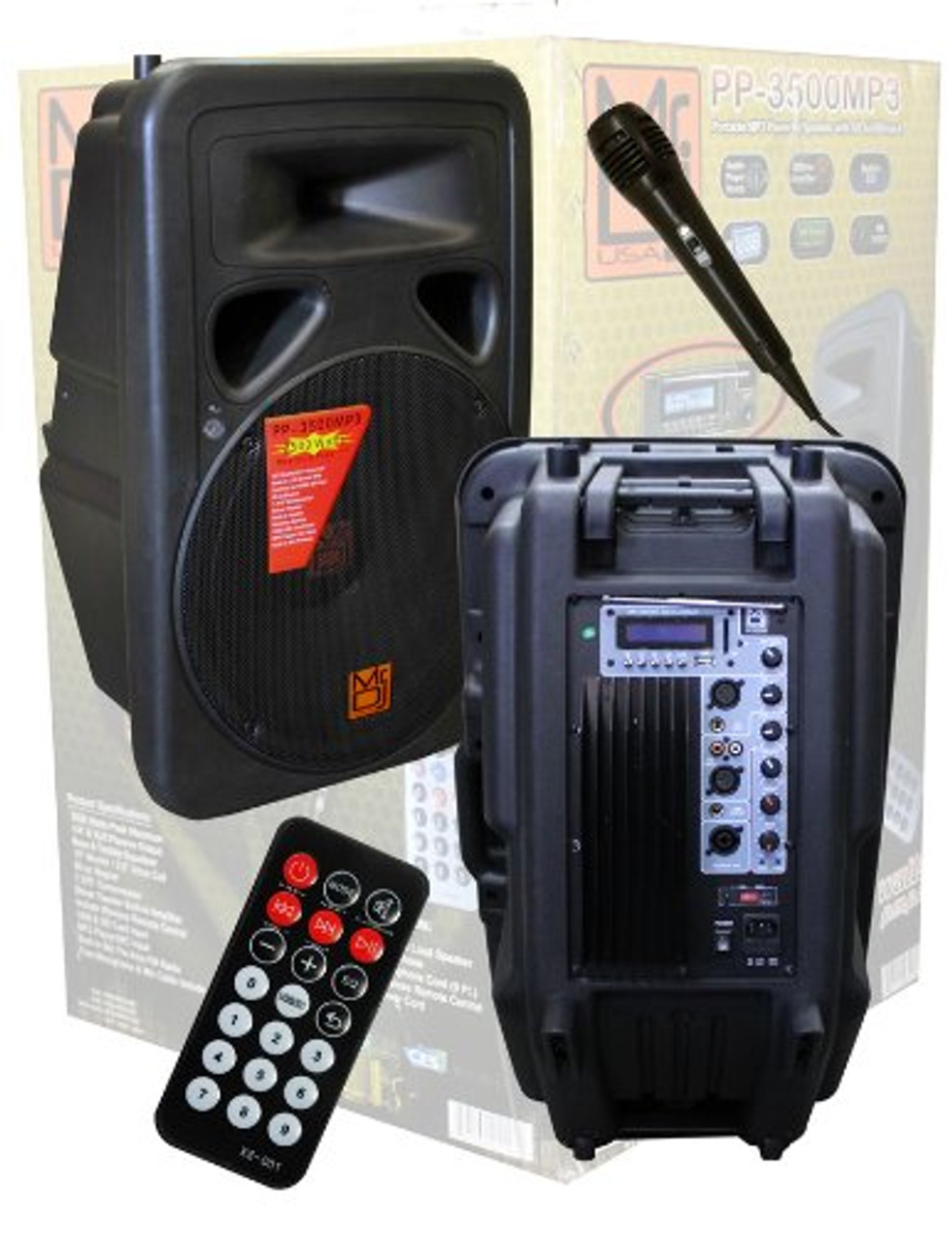 MR DJ PP3500MP3 2-WAY 15" ACTIVE FULL RANGE SPEAKER W/ BUILT IN MP3 PLAYER, FM RADIO, FREE MICROPHONE