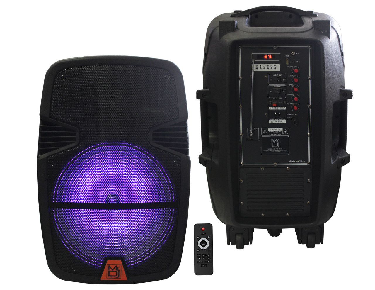 MR DJ PXBAT15 Active Power Speaker with Built-In Bluetooth & Rechargeable Battery LCD/MP3