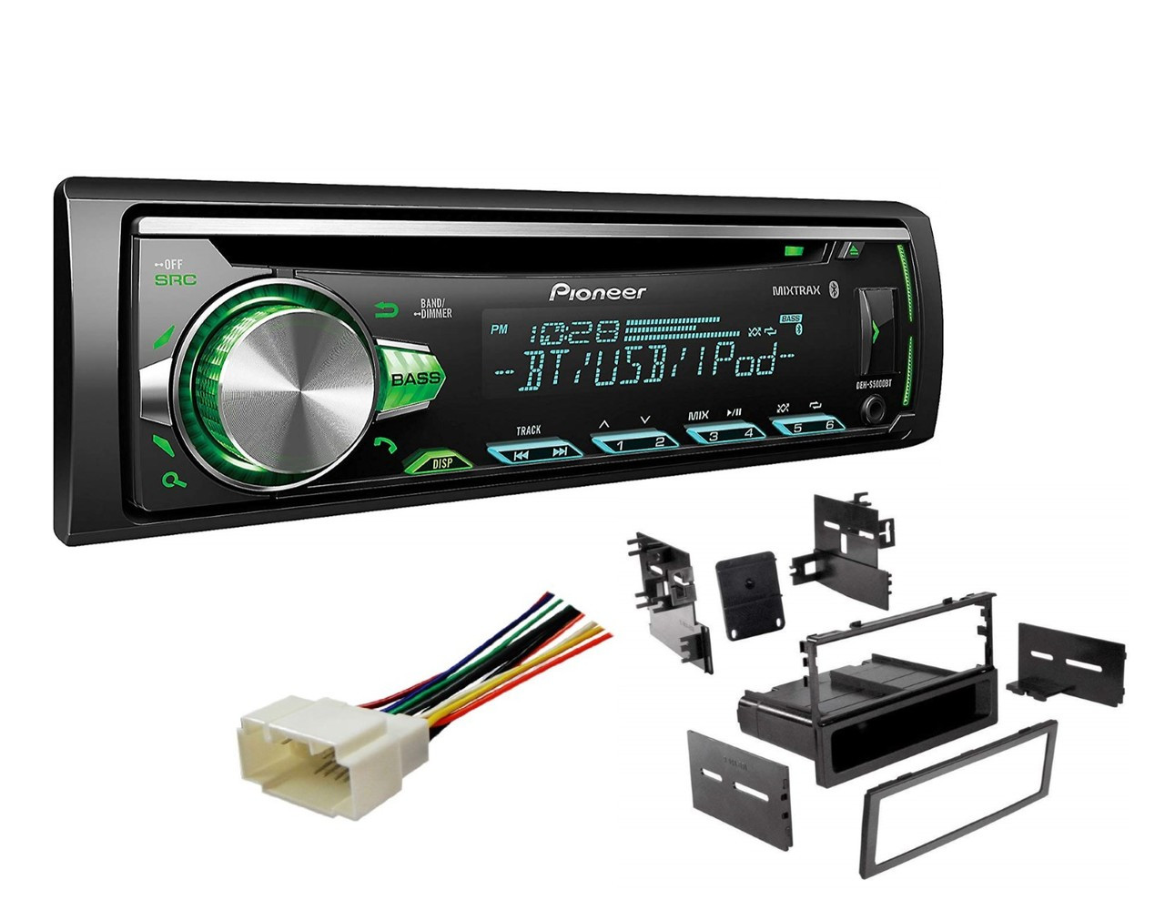 Pioneer CD Receiver with MIXTRAX, Built-in Bluetooth, and Color Customization W/ Car Radio Stereo Dash Install Mounting Trim Bezel Panel Kit Mount