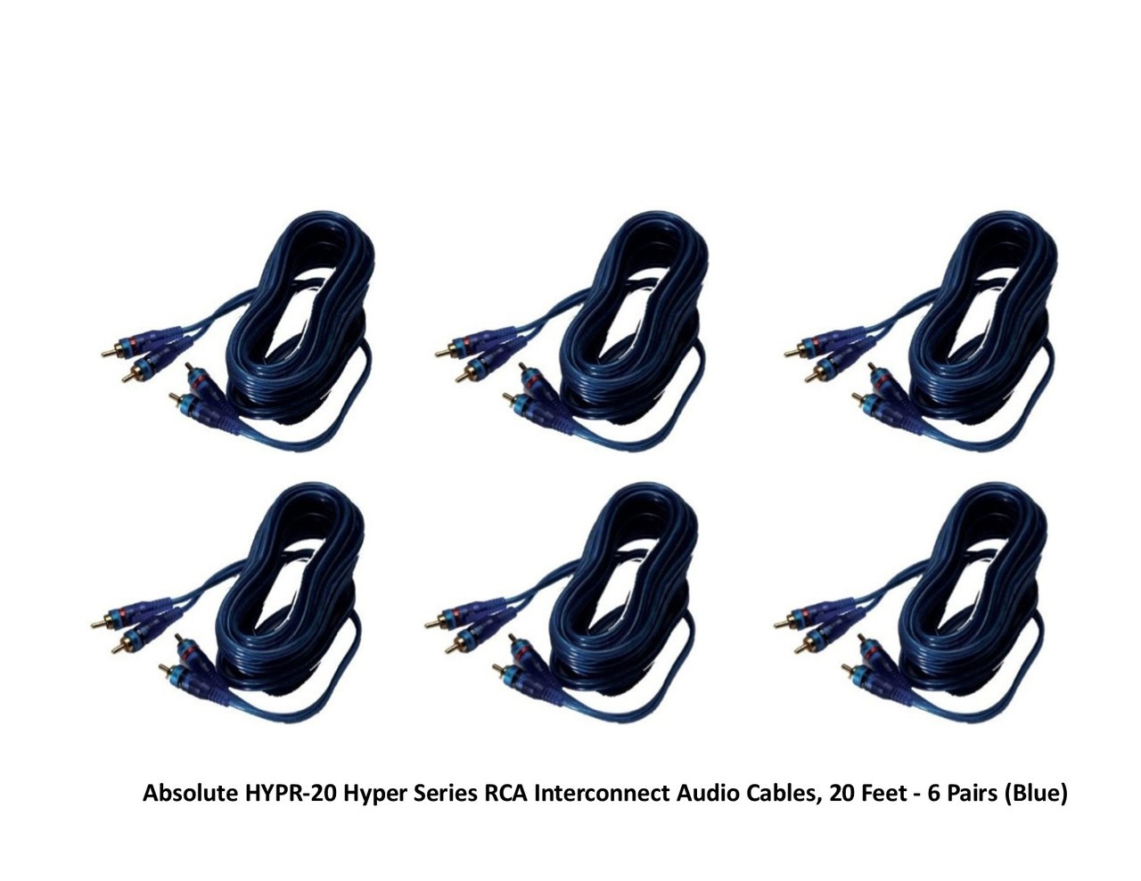 Absolute HYPR-20 Hyper Series RCA Interconnect Audio Cables, 20 Feet - 6 Pairs (Blue)