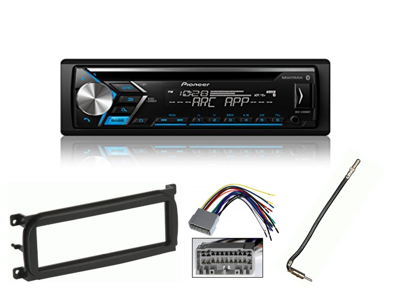 Pioneer DEH-S4000BT Bluetooth CD Car Stereo Audio Receiver - Bundle Combo W/Metra Dash Kit For 1998-Up Chrysler/Dodge/Jeep Vehicles + Antenna Adapter Cable + Radio Wiring Harness + Antenna