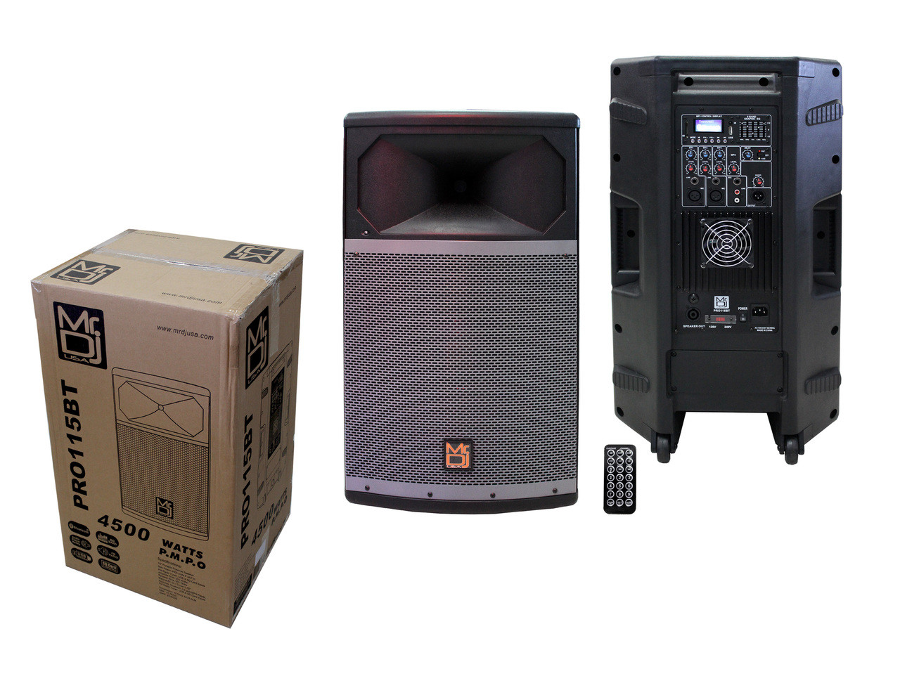 Mr. Dj PRO115BT 2-Way Single 15” Portable Active Full Range Speaker, 4500 watts p.M.p.O