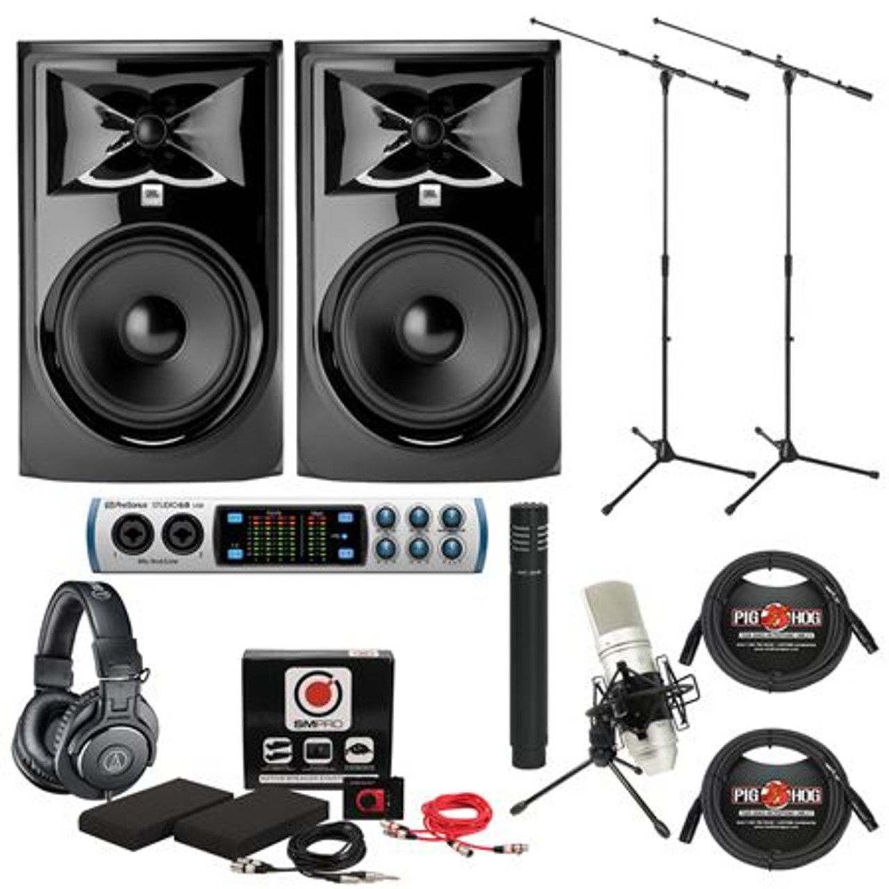 JBL 305 MKII Studio Monitor And PreSonus AudioBox 96 Recording Bundle