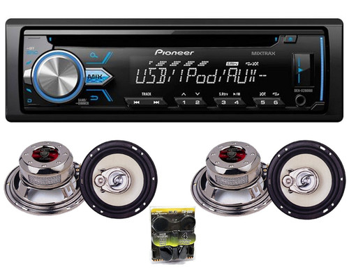Pioneer DEH-X2900UI Single-DIN In-Dash CD Receiver With 2 Pairs Of Absolute HQ653 6.5 Speakers And Free TW600 Tweeter