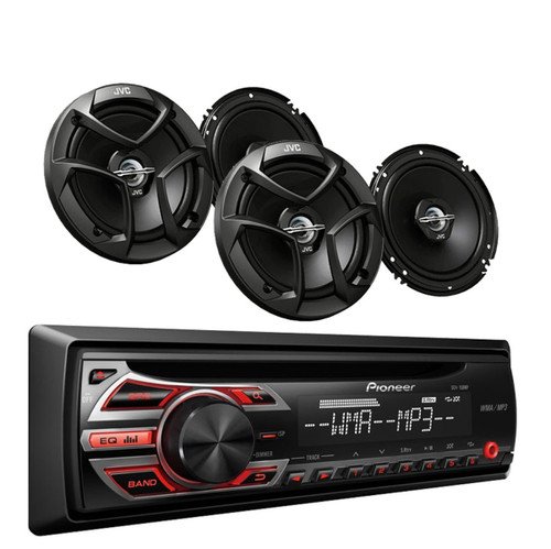 Pioneer DEH-150MP Car Audio CD MP3 Stereo Radio Player, Front Aux Input with JVC 6.5 Inch 2-WAY Car Audio Speaker (Black)