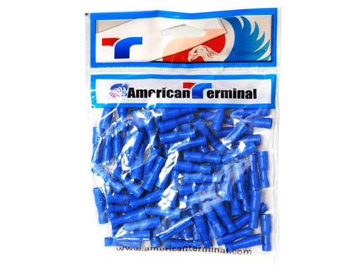 American Terminal E-BVLFBV100 14/16 Gauge Female Vinyl Solderless Crimp Bullet Plug Connectors, Blue