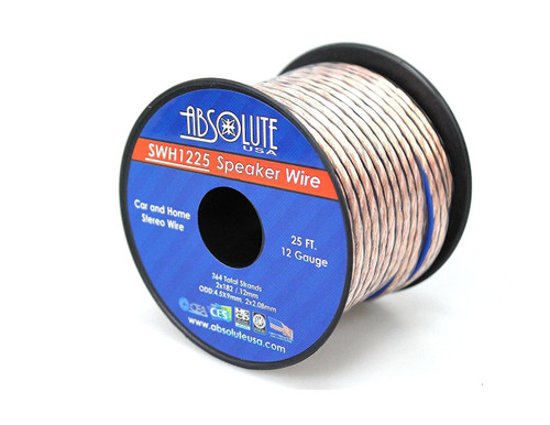 Absolute USA SWH1225 12 Gauge Car Home Audio Speaker Wire Cable Spool 25'