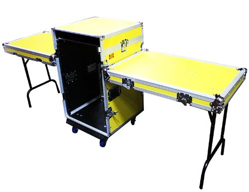 MR DJ CASE7000YL Yellow ATA 16 Space 10 Slanted Top 16U 10U Mixer Amp Dj CD Combo Rack Flight Case With Laptop Shelf & Two Side Built-In Folding Table