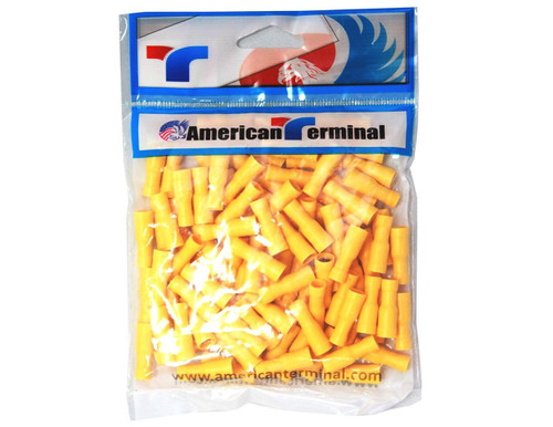 American Terminal E-BVLFYV-100 10/12 Gauge Vinyl Female Yellow Solderless Crimp Bullet Plug Connectors