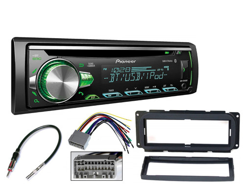 PIONEER 1DIN DEH-S5000BT CAR MP3 CD STEREO W/ USB AUX-IN BLUETOOTH & PANDORA+ DODGE CHRYSLER JEEP 2002-2007 CAR STEREO RADIO DASH INSTALLATION MOUNTING KIT W/ WIRING HARNESS RADIO ANTENNA ADAPTER