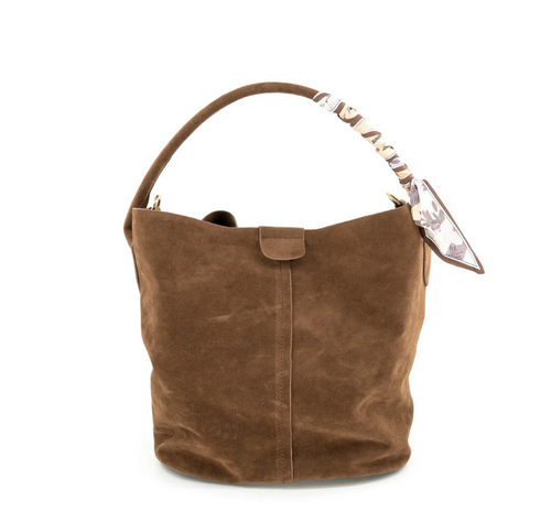 SUEDE BUCKET BAG, CHOCOLATE SUEDE BUCKET BAG, CHOCOLATE