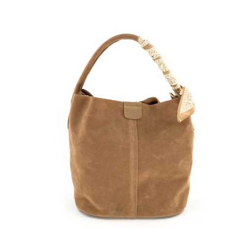 SUEDE BUCKET BAG, TAN SUEDE BUCKET BAG, TAN
