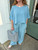 LINEN WIDE LEG PANTS, BLUE ZUCCERO