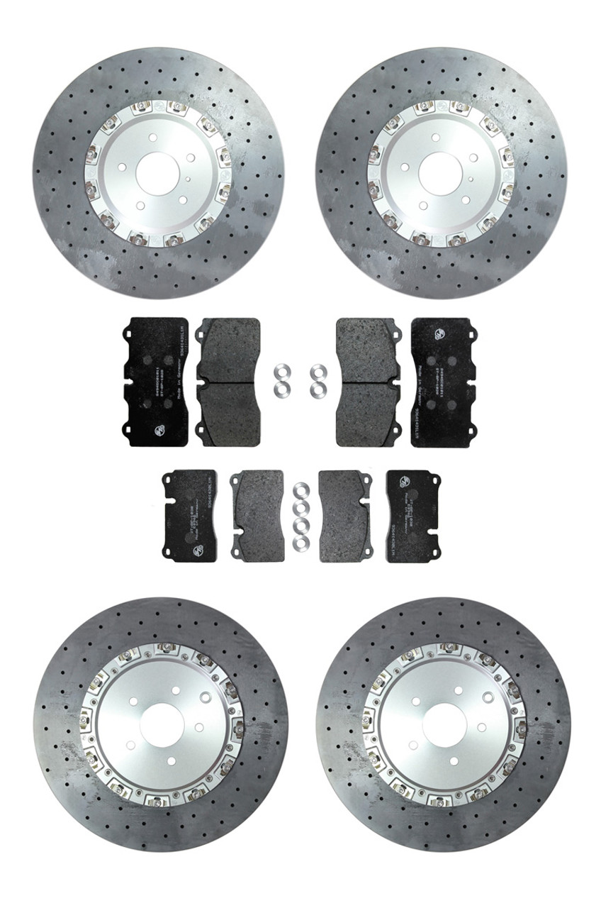 CCST Carbon Ceramic  Brake Rotor Kit - 991 Turbo with Track Pads:

STK.10.374.386 - Kit Consists of:

- CCST Fully Assembled 2-Piece Rotor/Discs:  410mm x 36mm (F) x 2 + 400mm x 32mm (R) x 2

- Mouning Kit:Brake lines for larger diameter disc (OE Porsche parts)

- Track Pads Set Front and Rear

- Includes Free Shipping: In stock kits usually ship same day or within 48 hours.

 

RSS is proud to bring you the latest in Carbon Ceramic Brake Rotor Technology. CCST (Carbon Ceramic Surface Transform) Carbon Brake Discs are direct upgrade/replacement for Porsche PCCB and Porsche Steel Disc Brake Rotors.

CCST Carbon Ceramic Discs feature next generation “Continuous Fiber Construction” - Patented Processvs Traditional Chopped Fiber Construction. Manufactured in the United Kingdom at ISO/TS16494 certified facilities and are strictly controlled to the highest standards.

CCST Discs are the choice of OEM Partners and Super Car / Hyper Car Manufactures such as: Aston Martin, Mono, Koenigsegg, Singer Vehicle Design in addition to several other OEM’s who prefer anonymity. CCST rotors provide the ultimate in braking technology for motorsport such as the European Ferrari 458 Challenge, road-going hyper-cars and super-cars.

CCST Kits - Now Available for Porsche

•Porsche 981 Cayman GT4

•Porsche 991 GT3

•Porsche 991 GT3 RS

•Porsche 991 Turbo

•Porsche 991 Turbo S

•Porsche 991 Turbo

•Porsche 997 GT2

•Porsche 997 GT3

•Porsche 997 GT3 RS

•Porsche 997 Turbo

(993 Turbo Coming Soon!)

CCST - Carbon Ceramic Rotors vs. OEM – PCCB Carbon Ceramic Brakes & Current Generation Ceramic Rotors

PERFORMANCE + VALUE:

- Temperature Reductions of up to 150 Degrees Celsius/302 Degrees Fahrenheit

- Up to 3x thermal conductivity of current generation Carbon-Ceramic Matrix Discs (CCM)

- Weight Savings of up to 70% over Iron brakes

- 10x lifespan improvement vs current generation CCM Discs

- Better Vehicle Dynamics, improved handling and drivability

- Reduction in Noise, Vibration Harshness, vs. CCN or Steel Rotors

- Unrivaled Performance from Cold

- Refurbish CCST’s up to 3 times, vastly reducing cost of ownership

REFURBISHMENT:

Unlike traditional chopped-fibre CCM discs, our next-generation continuous fibre construction of the CCST discs allow for refurbishing the discs up to three (3) times when traditional chopped-fibre CCM discs would need to be thrown away.

The refurbishment process starts with a full disassembly of the discs followed by a thorough inspection of all parts. The disassembled rotors and hats will then be refurbished and reassembled using completely new hardware.

Refurbishing of a pair of disc assemblies (rotor, bells/hats, bobbins, etc.) starts at 900 USD plus applicable shipping fees. Cost includes disassembly, new hardware and reassembly.

NOTE: There will be some instances where rotors cannot be refurbished, due to technical requirements and tolerances. In such instances, we will contact you to discuss how to progress.

CCST Kits Include:

All OE Replacement and OE Upgrade kits consist of:

•Assembled 2-piece discs (rotors + bell/hat)      

•Brake pads in either Pagid RSC1 (street/track) or Pagid RS29 (track only) compounds

•Any necessary hardware required to easily fit the kit onto the car.

**CCST come with a 1 year limited warranty for the original purchaser