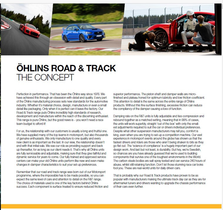 Ohlins Road & Track Suspension Kit - 986/987 Boxster/Cayman

> DFV (Dual Flow Valve)
> McPherson strut
> Single bleed adjuster
> Height adjustable (approx. 20 mm lower than standard)
> Coil springs (70 N/mm) FRONT
> Coil springs (80 N/mm) REAR
> Use with original top mounts
> Rebuildable
> Corrosion salt spray tested (ISO 9227)
> 2 year limited warranty
> Cancellation kit available.
