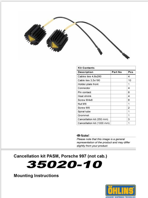 Ohlins PASM Cancellation Kit - 997 Coupe Part# 35020-10 (non-Cab) for use with Ohlins Suspension.