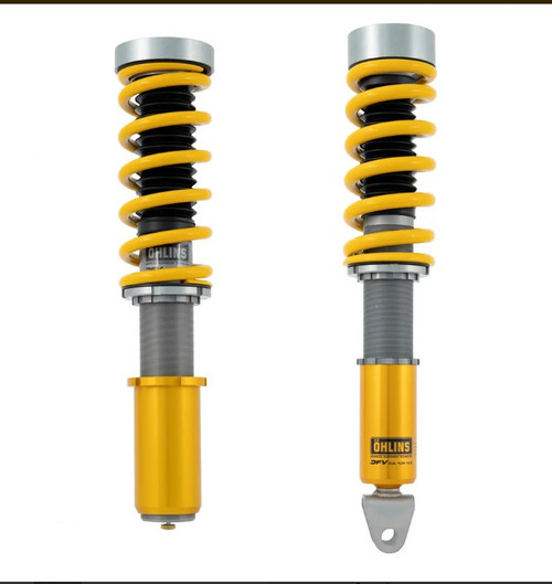 Experience the pinnacle of performance without compromising comfort in your daily driving. The Öhlins Road & Track range offers exceptional traction and control on track days while retaining a refined ride quality for road use. Our Road & Track products are a versatile option for drivers who want it all, equally as popular among manufacturers making the ultimate track day car as they are with aftermarket customers aiming to further upgrade chassis performance. Choose between full suspension kits or individual shock absorbers and struts, depending on the application.




The Öhlins Road & Track shock absorber kits bring the excitement of racing to your own car, without sacrificing comfort and safety when commuting to work.




Our unique Dual Flow Valve (DFV) technology allows you to quickly adjust the damper stiffness. When arriving to the racetrack, simply turn the golden knob clockwise to set the damper in race mode. This action changes all four areas of the damper: low- and high-speed compression and rebound damping.




With Öhlins’ Road & Track coilovers, you’ll experience blistering response times, improved bump absorption, and a massive amount of traction to increase the safety of the car when you’re pushing it to the limit. The car will be easier to balance on the edge of what the tires can handle before losing grip. You will also be faster and more agile on track. The internal DFV components react quickly to major and minor road imperfections, keeping you in control of the car and in contact with the track surface.




When driving to and from the track, set the dampers back into road mode for a more relaxed and comfortable drive, experiencing more grip and quicker response time than ever before.




Features
GENERAL FEATURES:
DFV technology (Dual Flow Valve)
1-way 25 click compression and rebound adjuster
Individual height adjustment
Rebuildable dampers for custom tuning
Corrosion salt spray tested (ISO 9227)
2-year warranty
TÜV approved
FRONT FEATURES:
McPherson strut, monotube upside-down technology
Spring preload adjuster
Separate damper length adjuster
Approximately 0-20 mm lowering adjustment range
Spring rate 70 N/mm
Use with original top mounts
REAR FEATURES:
Aluminum monotube shock absorber
Spring preload adjuster
Separate damper length adjuster
Approximately 0-20 mm lowering adjustment range
Spring rate 140 N/mm
Use with original top mounts