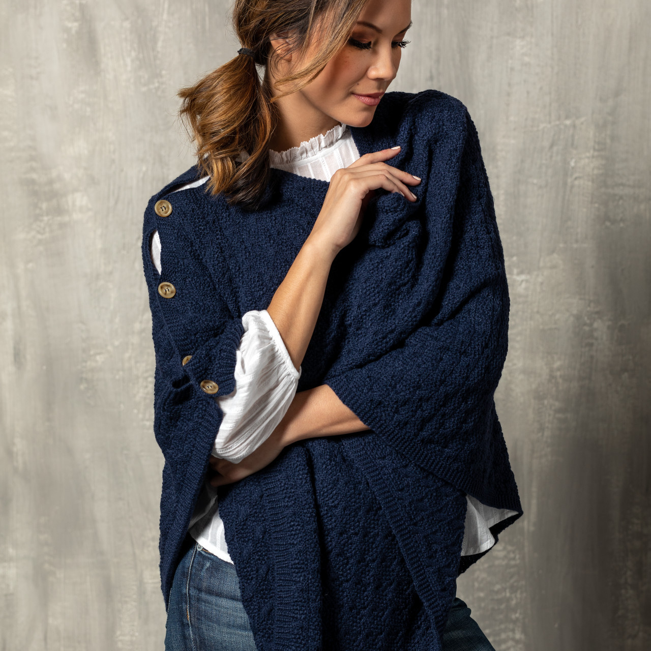 Navy blue sales poncho sweater