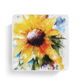white ceramic box with painted yellow flower on lid