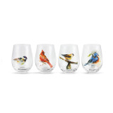 glass cups with different birds painted on the front