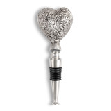 wine bottle stopper with silver carved heart on top