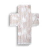 A large white washed wooden cross.