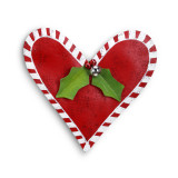 Heart shaped red door hanger with holly leaves and bells