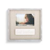 A light wooden frame with a tan center, a family photograph, and an ivory rectangle that states "best brother".