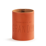 A leather can cooler that says "Property of Grandpa".